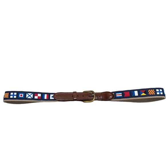 Skippers Other - Skipper's Canvas Leather Belt Tan Navy Nautical Code Flag Brass Buckle USA